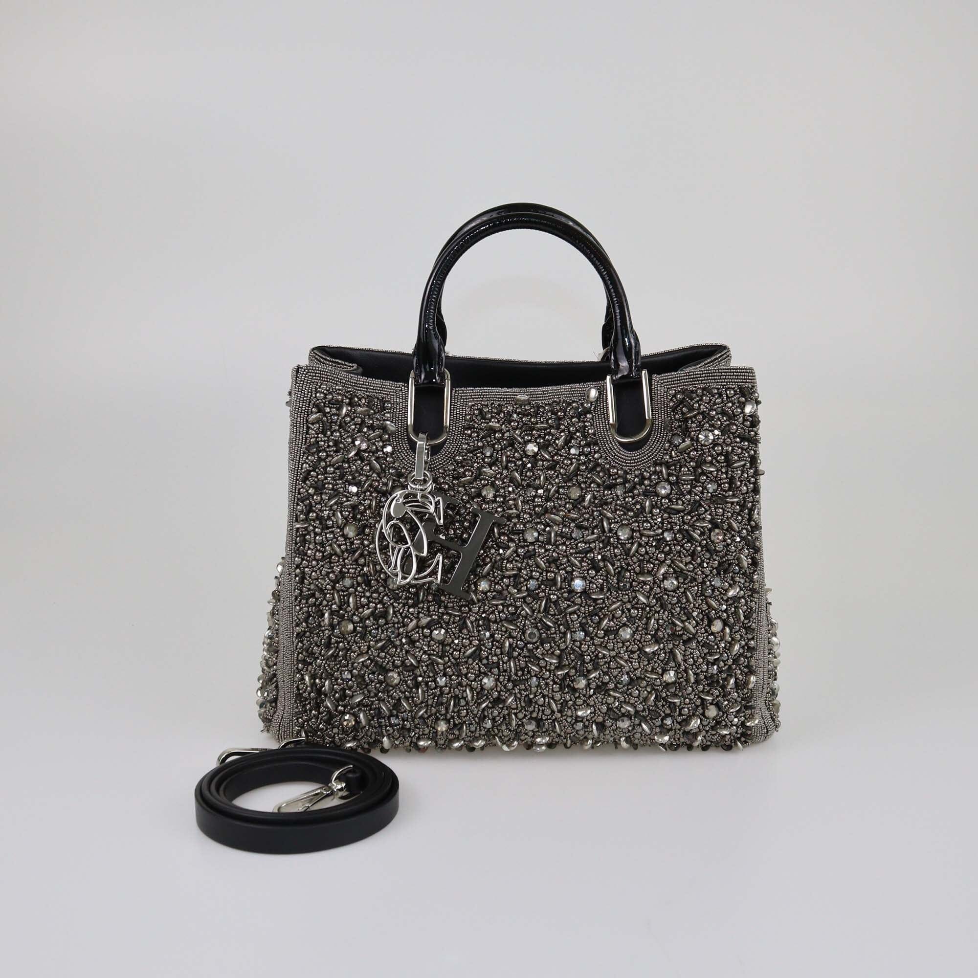 CH Carolina Herrera Silver/Black Embellished Duchess Tote Womens CH Carolina Herrera 