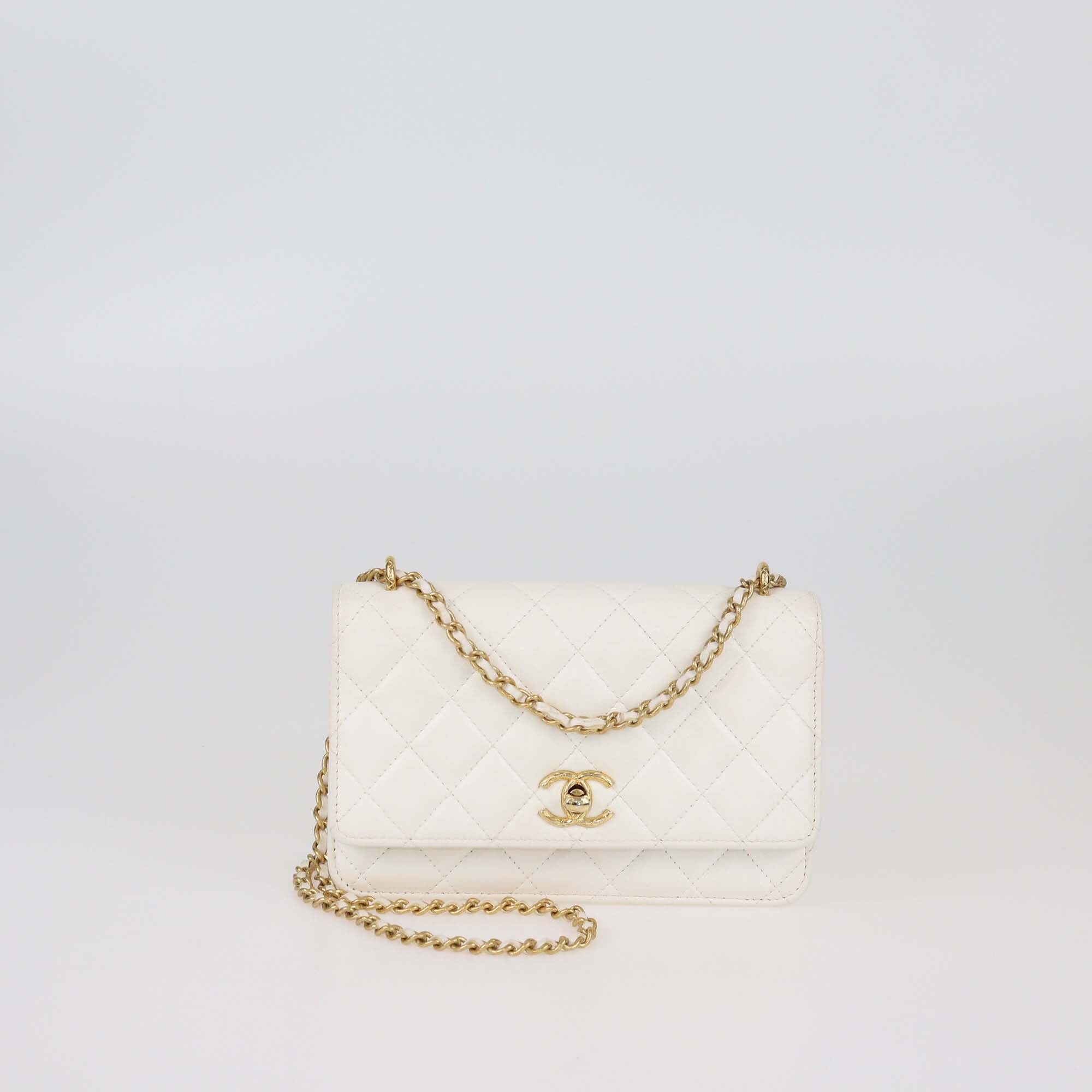 Chanel White Quilted Wallet On Chain Womens Chanel 