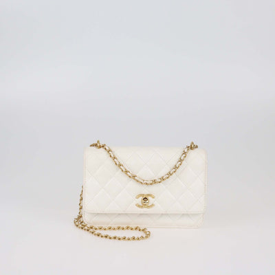 Chanel White Quilted Wallet On Chain Womens Chanel 