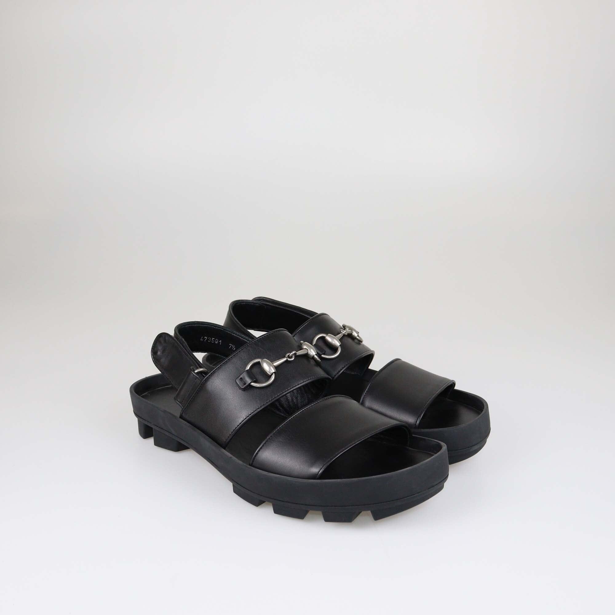 Gucci Black Horsebit Greek Slingback Flat Sandals Shoes Gucci 