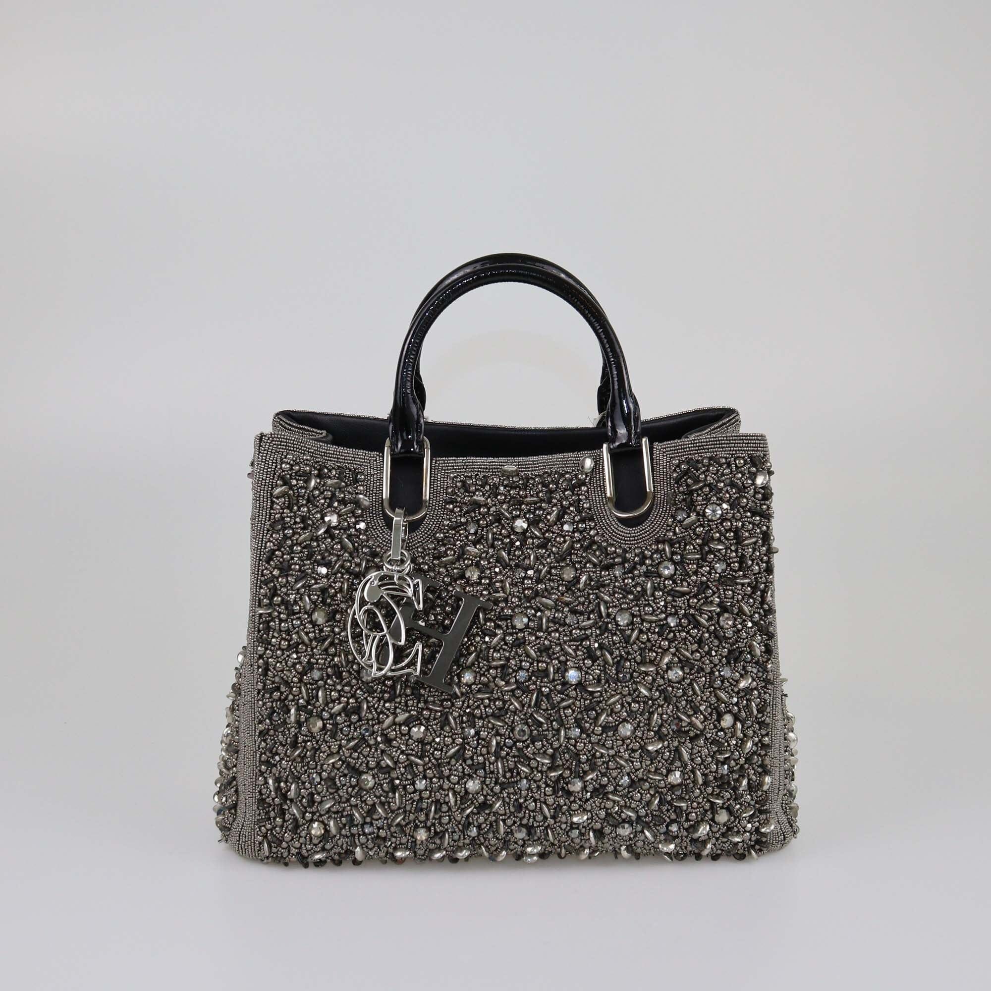 CH Carolina Herrera Silver/Black Embellished Duchess Tote Womens CH Carolina Herrera 