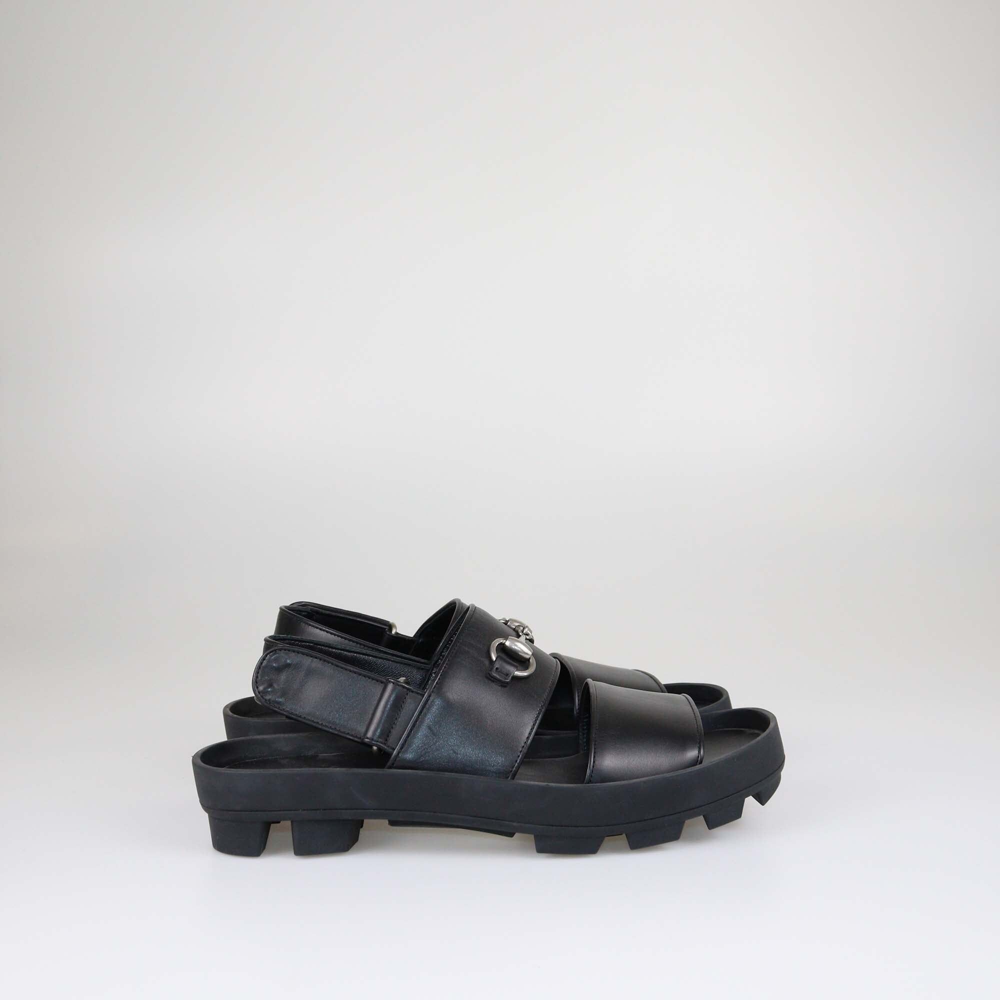 Gucci Black Horsebit Greek Slingback Flat Sandals Shoes Gucci 