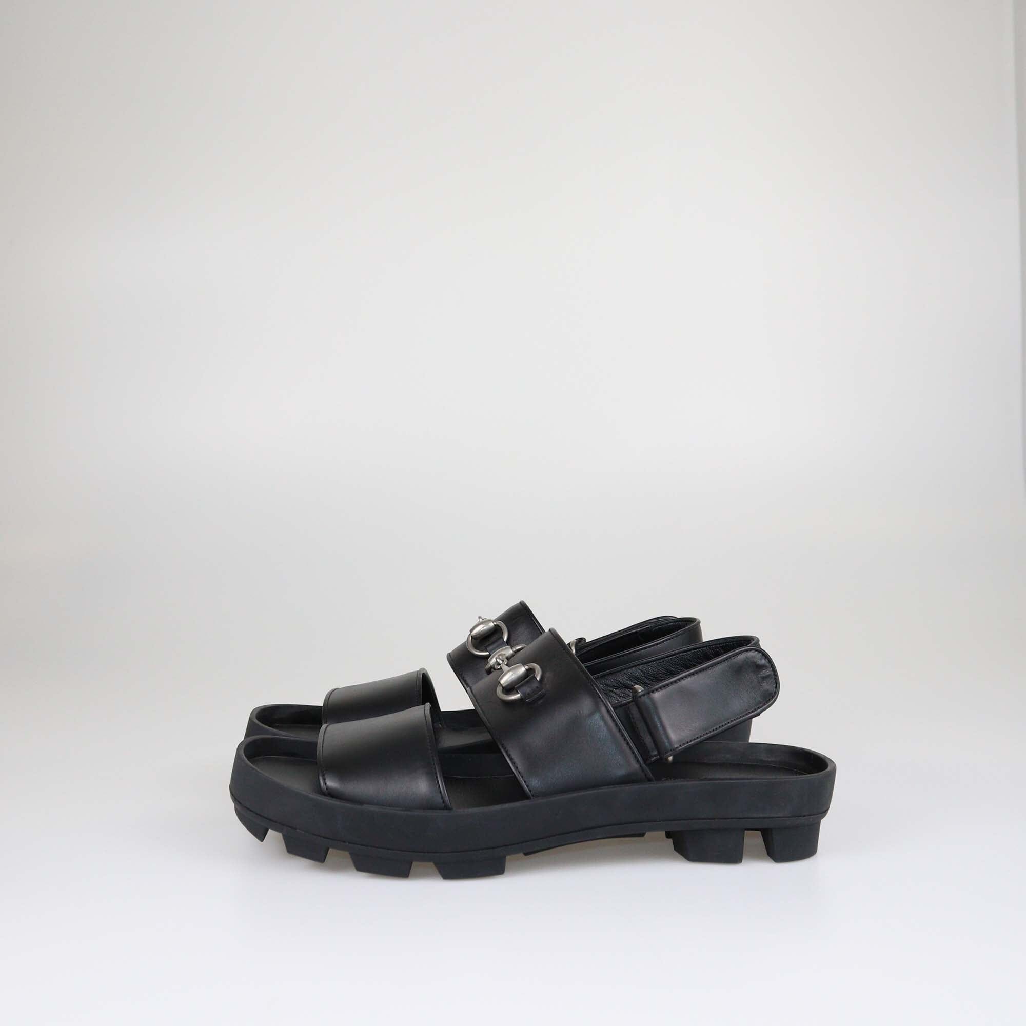 Gucci Black Horsebit Greek Slingback Flat Sandals Shoes Gucci 