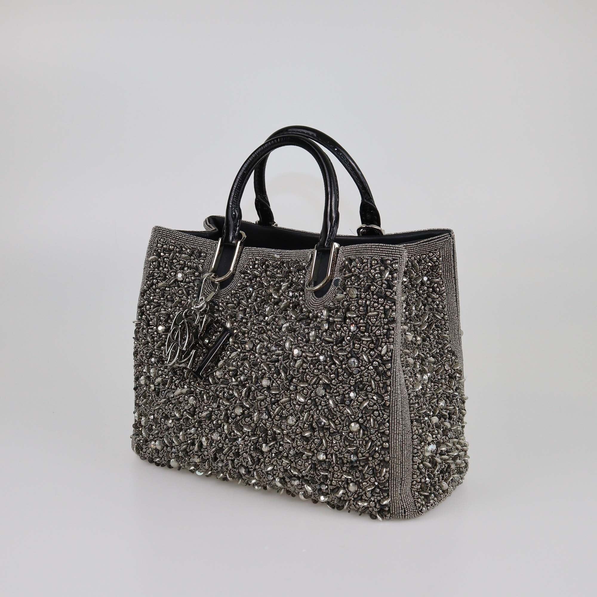 CH Carolina Herrera Silver/Black Embellished Duchess Tote Womens CH Carolina Herrera 