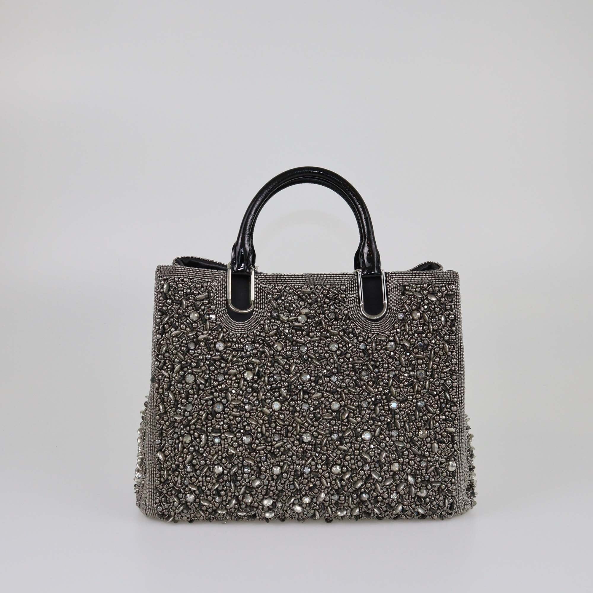 CH Carolina Herrera Silver/Black Embellished Duchess Tote Womens CH Carolina Herrera 