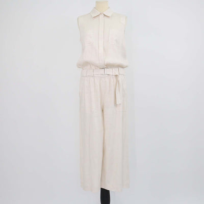 Vince Ivory Blend Linen Sleeveless Belted Jumpsuit