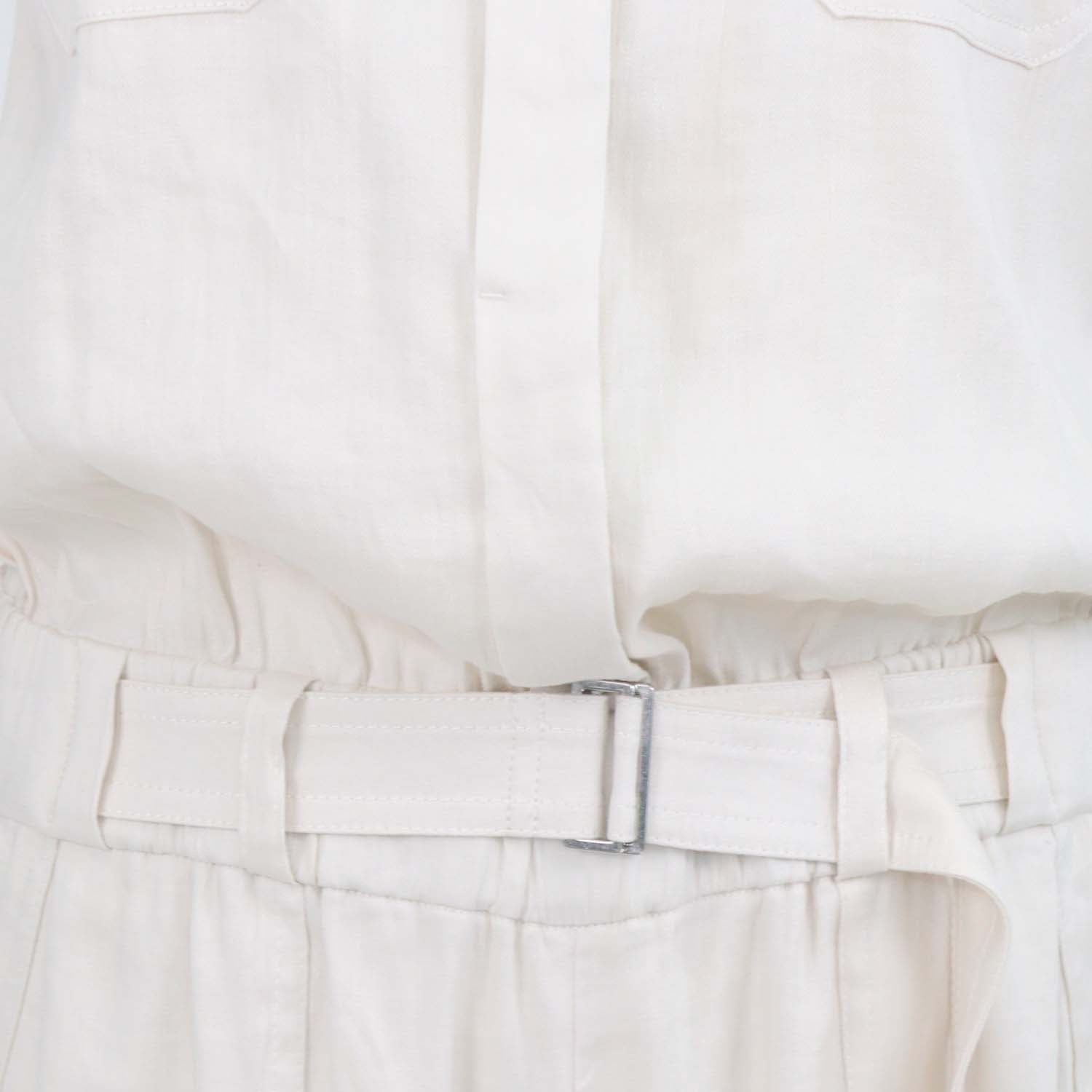 Vince Ivory Blend Linen Sleeveless Belted Jumpsuit