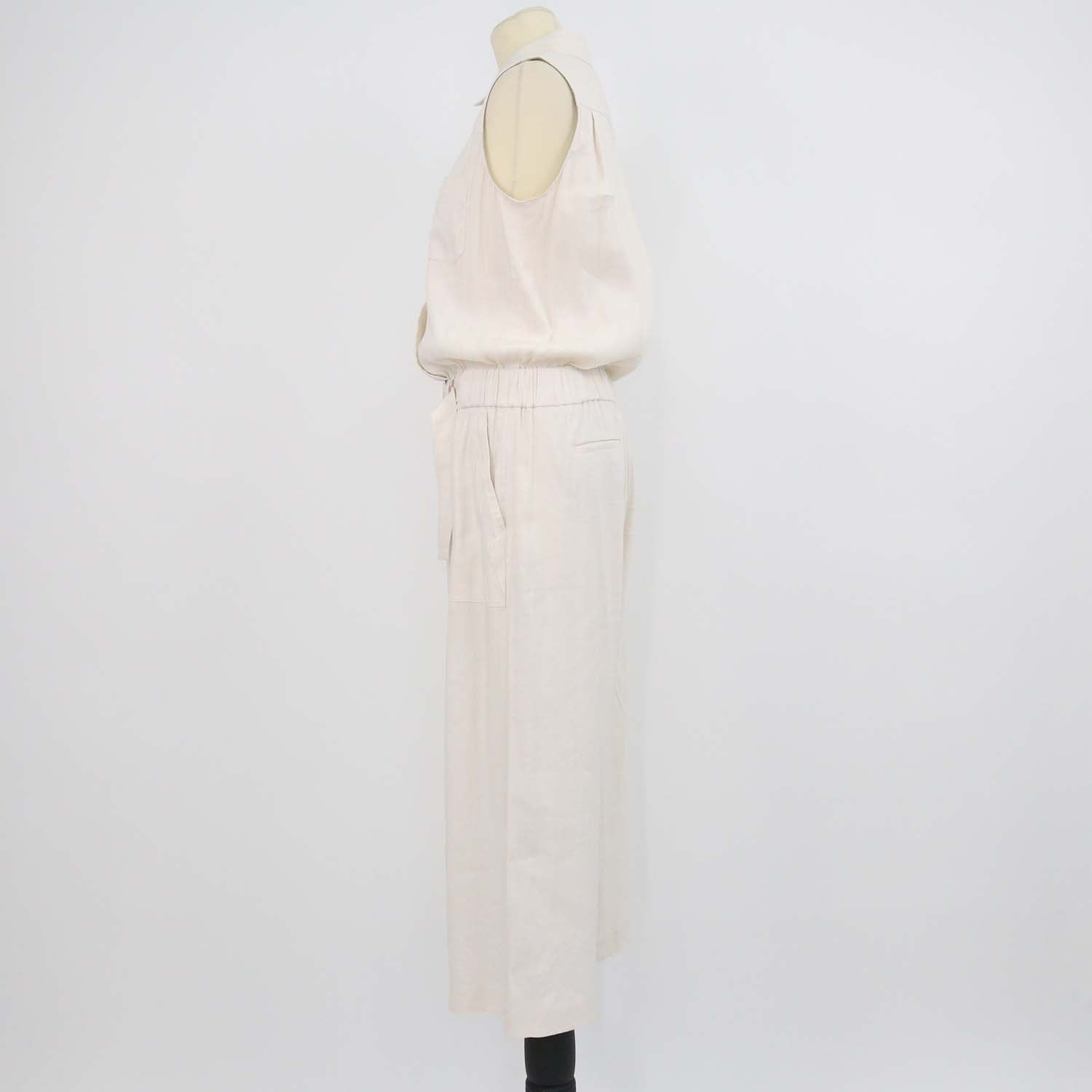 Vince Ivory Blend Linen Sleeveless Belted Jumpsuit