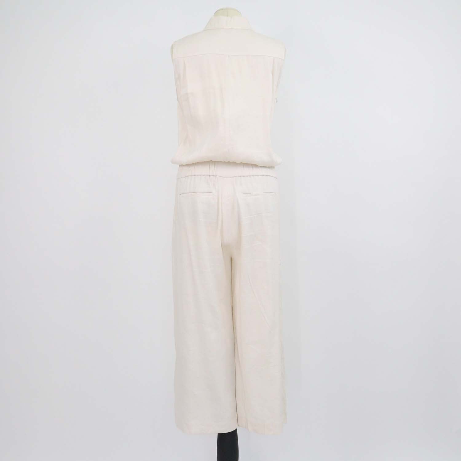 Vince Ivory Blend Linen Sleeveless Belted Jumpsuit