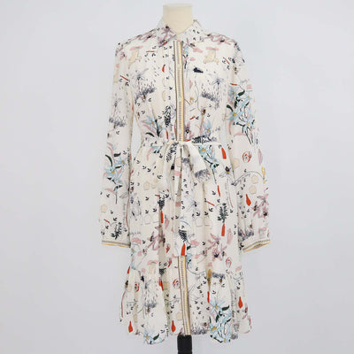 Tory Burch Multicolor Silk Poetry of Things Print Belted Shirt Dress