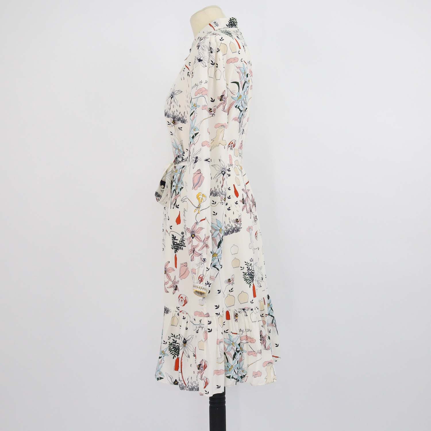 Tory Burch Multicolor Silk Poetry of Things Print Belted Shirt Dress
