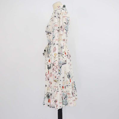 Tory Burch Multicolor Silk Poetry of Things Print Belted Shirt Dress