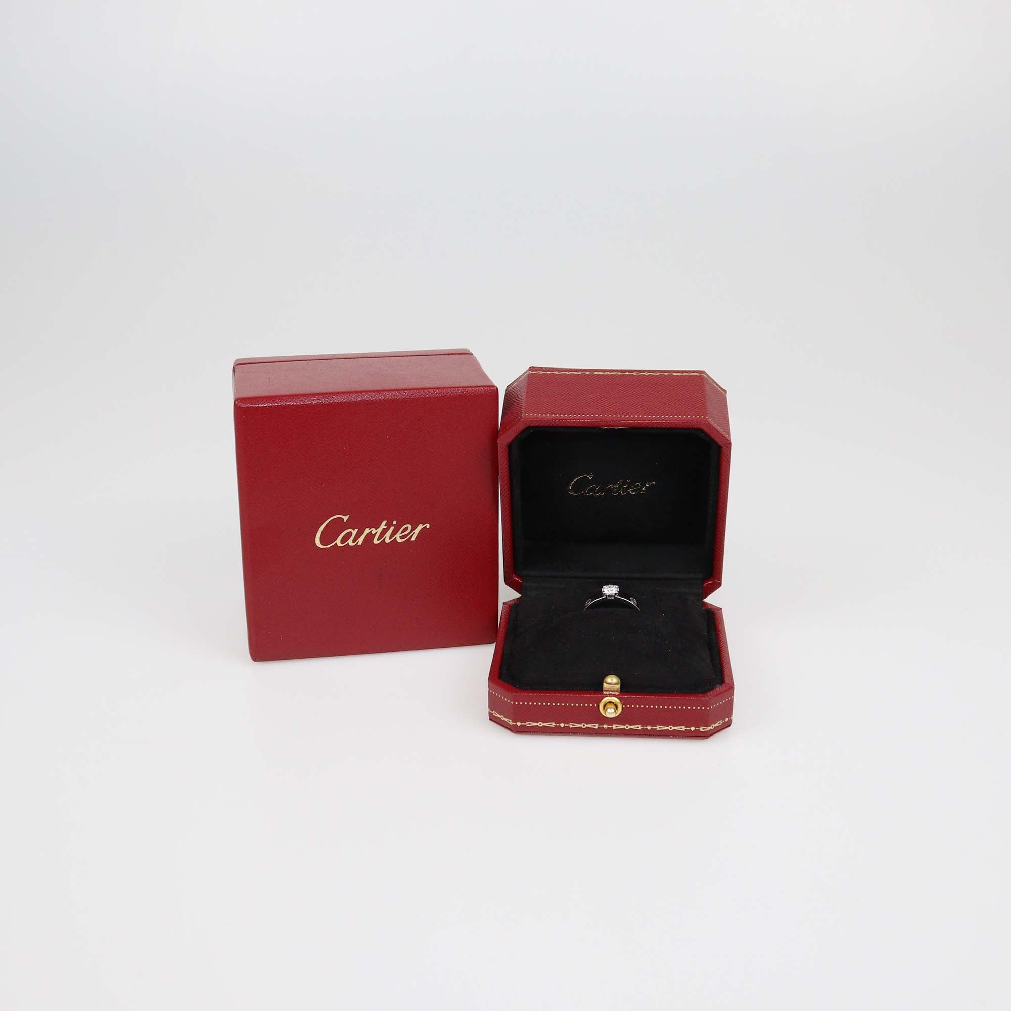 Cartier 18K White Gold Brilliant Cut Solitaire Diamond Love Ring Size 54