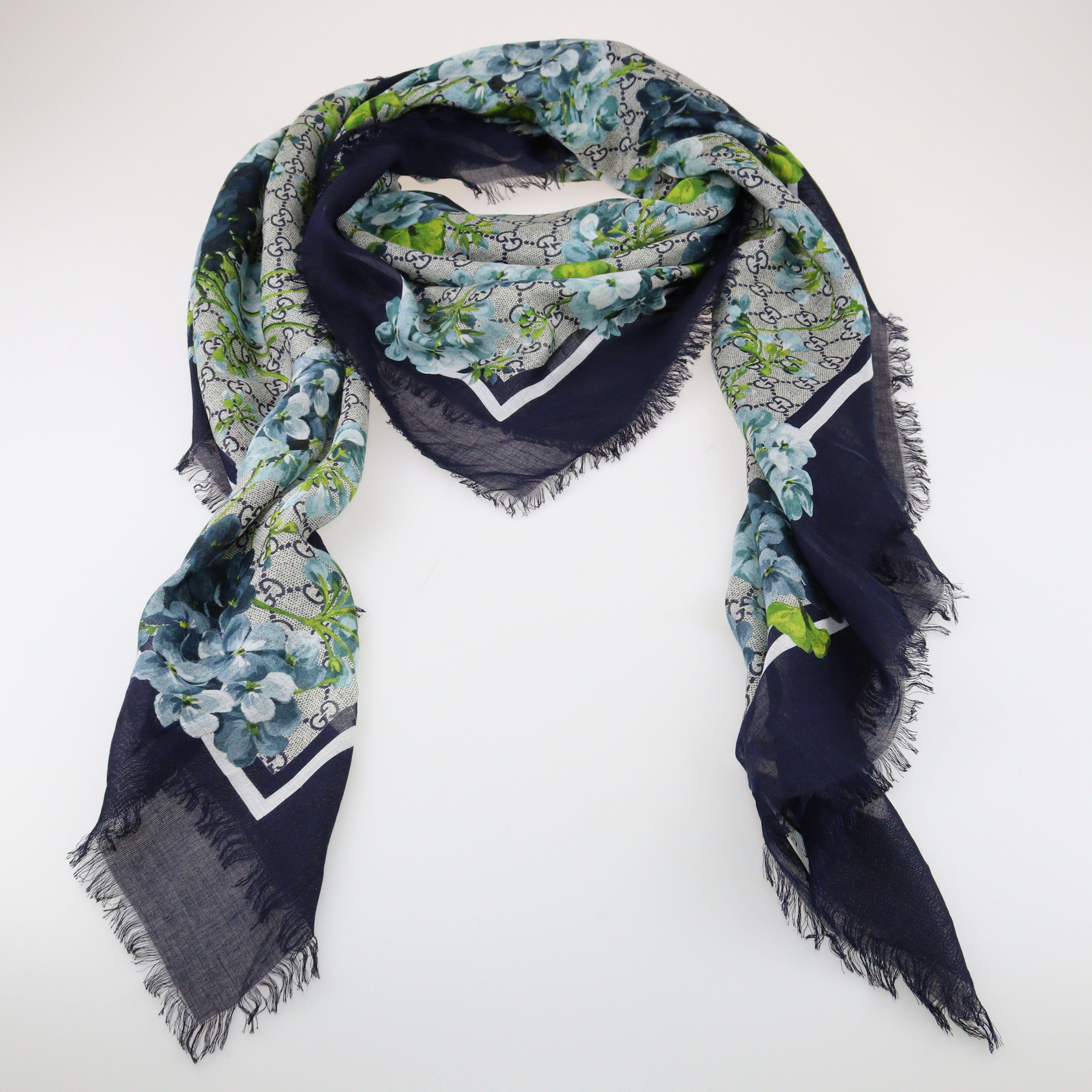 Multicolor Blooms Fringe-Trimmed Scarf Accessories Gucci 