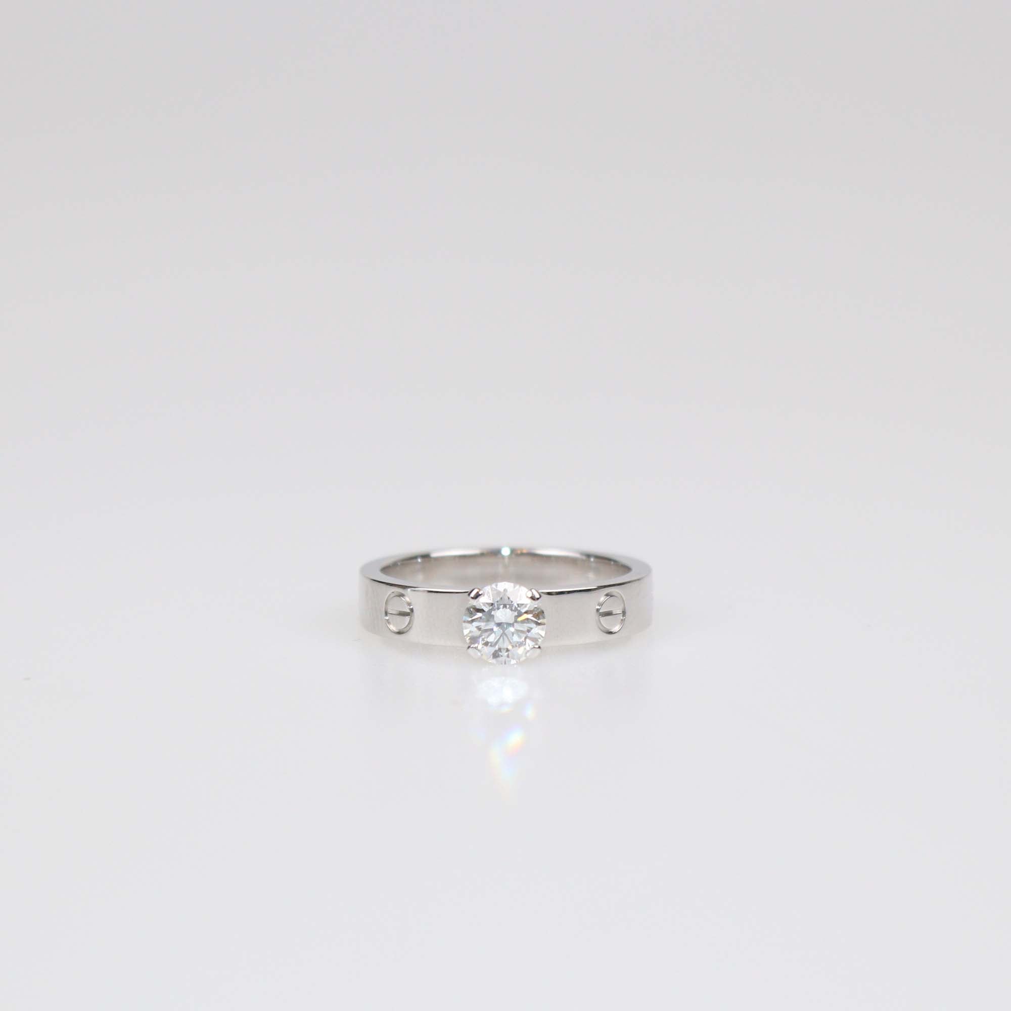 Cartier 18K White Gold Brilliant Cut Solitaire Diamond Love Ring Size 54