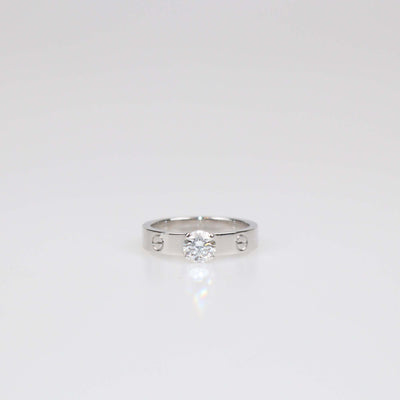 Cartier 18K White Gold Brilliant Cut Solitaire Diamond Love Ring Size 54