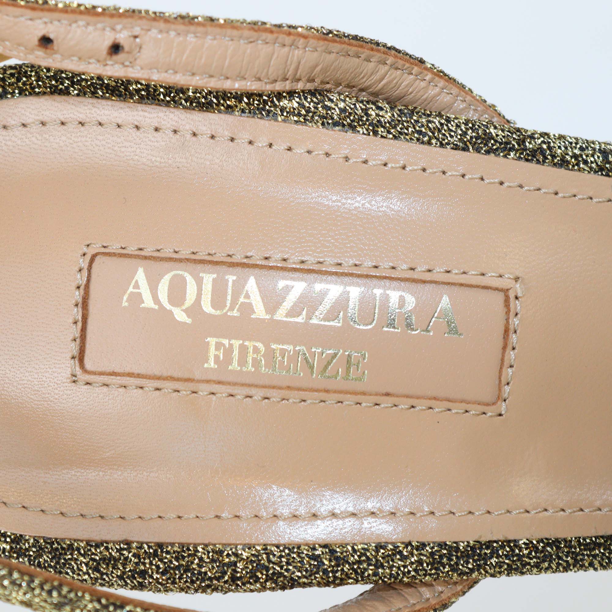 Aquazzura Gold Lurex Fabric Powder Puff Slingback Pumps