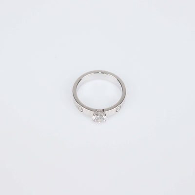 Cartier 18K White Gold Brilliant Cut Solitaire Diamond Love Ring Size 54