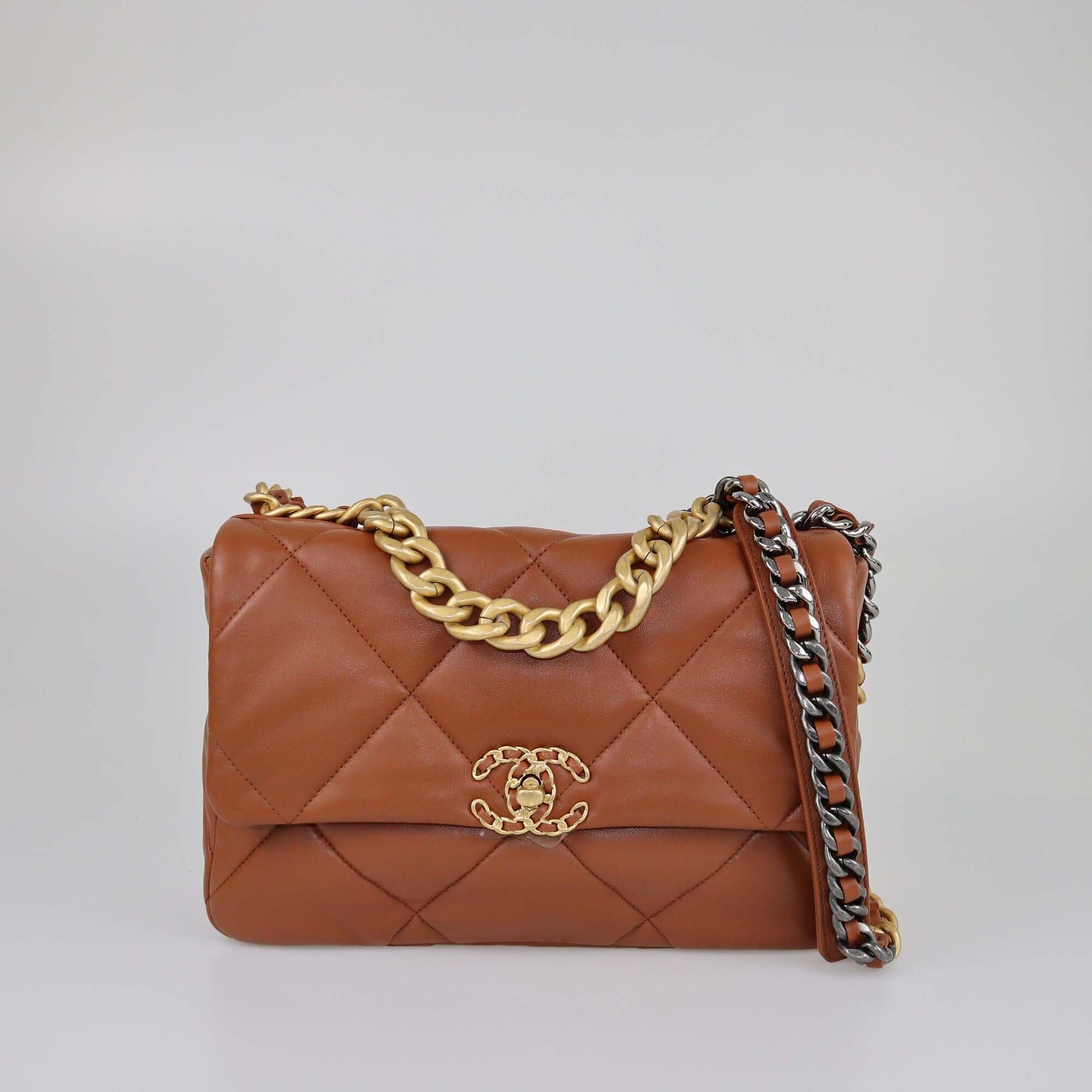 Chanel Brown Quilted Large 19 Flap Bag Womens Chanel 