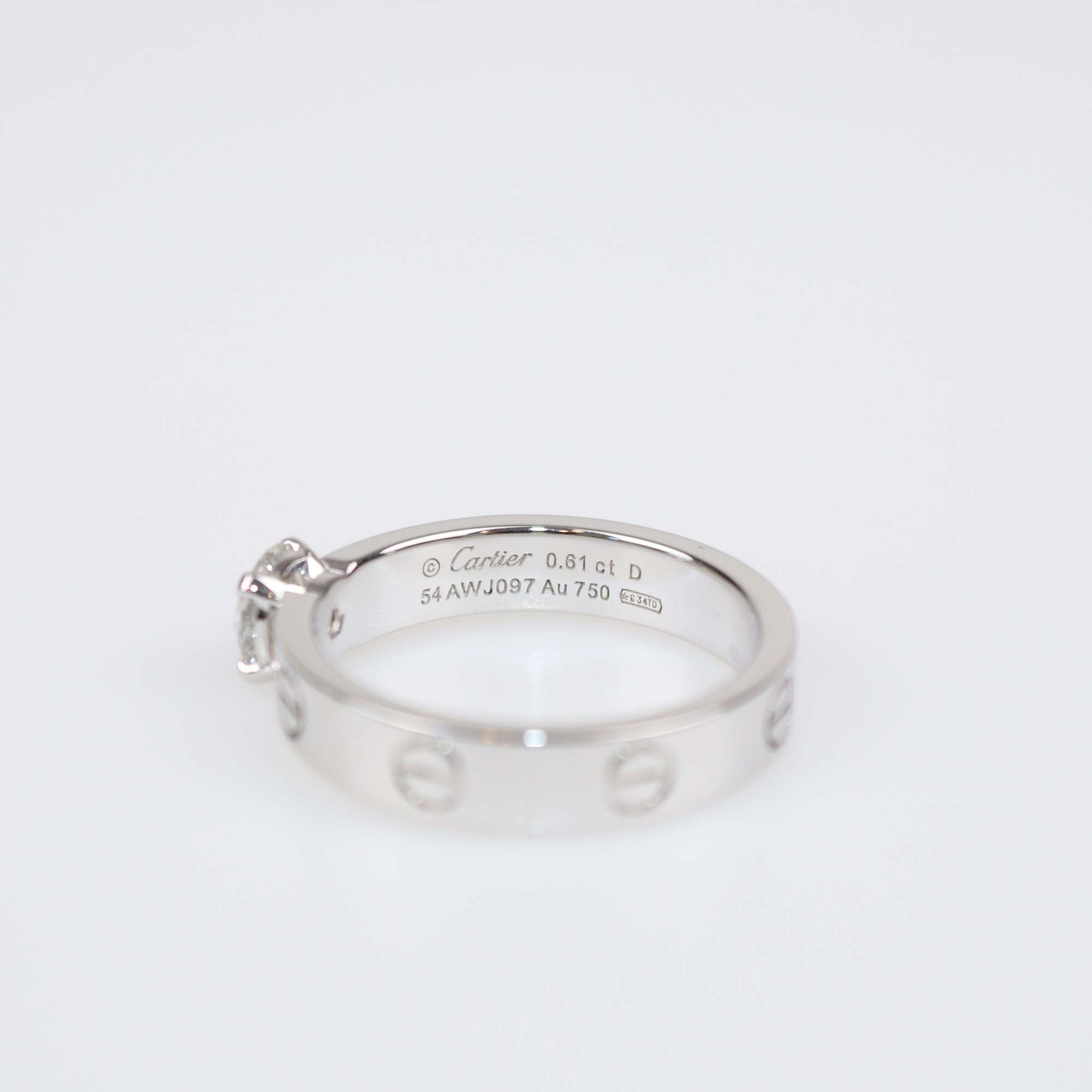 Cartier 18K White Gold Brilliant Cut Solitaire Diamond Love Ring Size 54