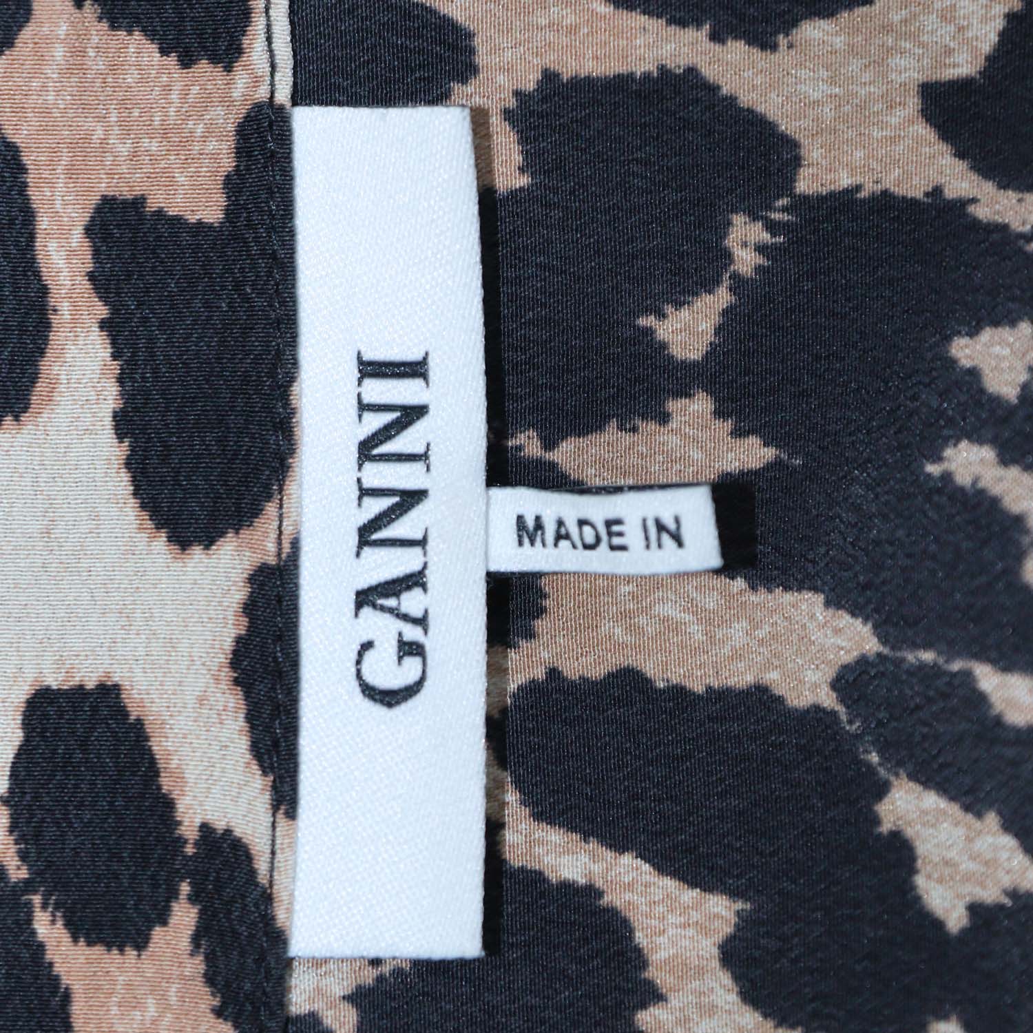 Ganni Brown Silk Leopard Print Long Sleeve Shirt