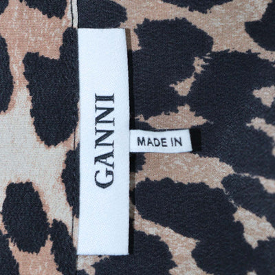 Ganni Brown Silk Leopard Print Long Sleeve Shirt