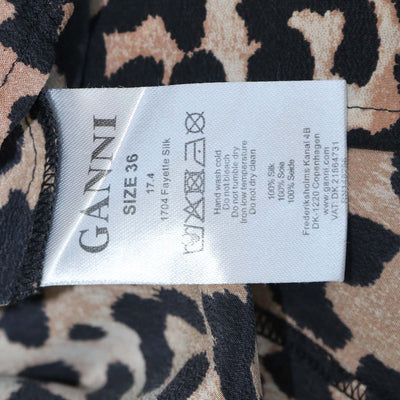 Ganni Brown Silk Leopard Print Long Sleeve Shirt