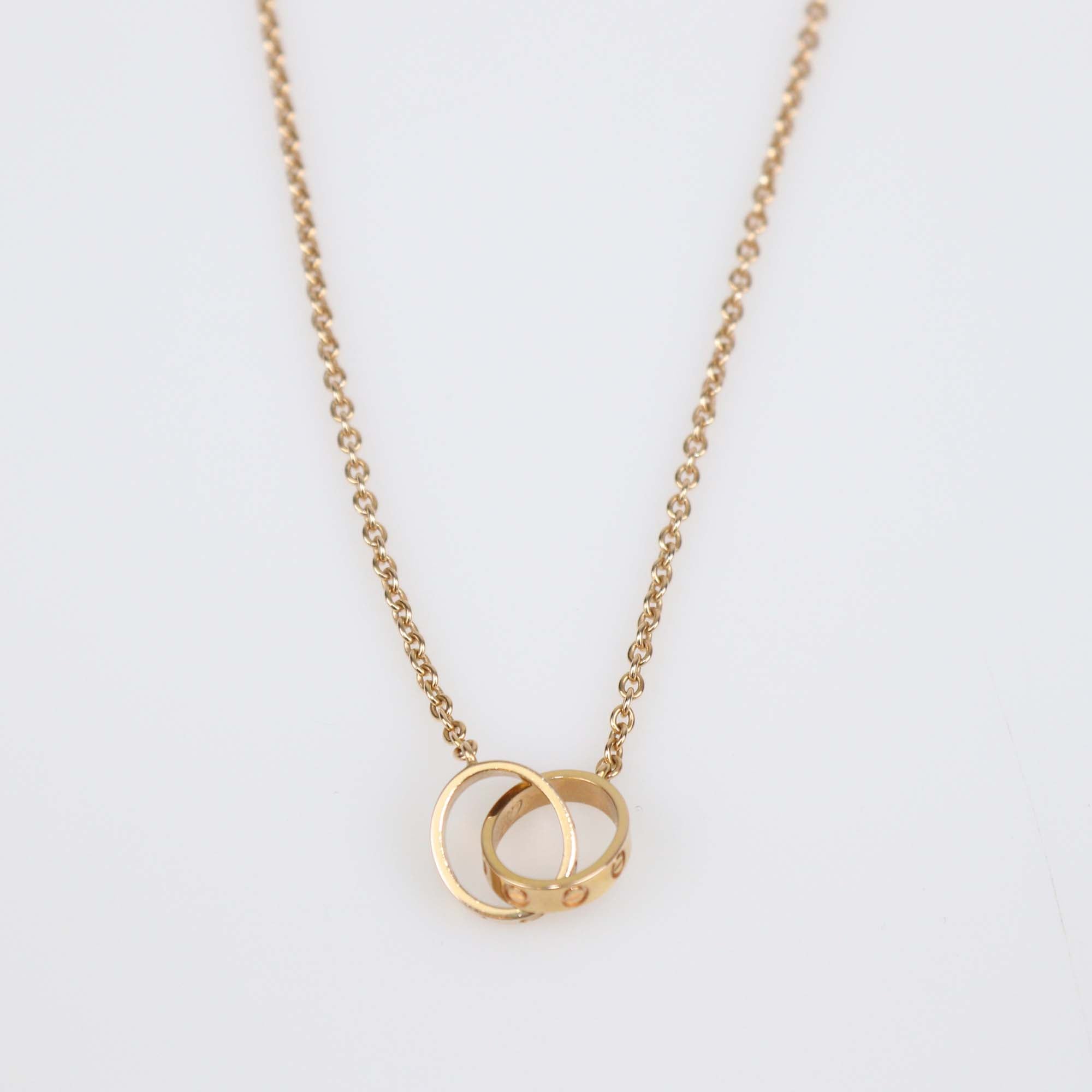 Cartier Love Interlocking 2 Hoops 18K Rose Gold Pendant Necklace