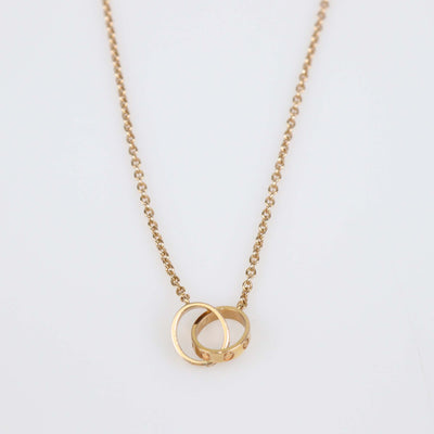 Cartier Love Interlocking 2 Hoops 18K Rose Gold Pendant Necklace