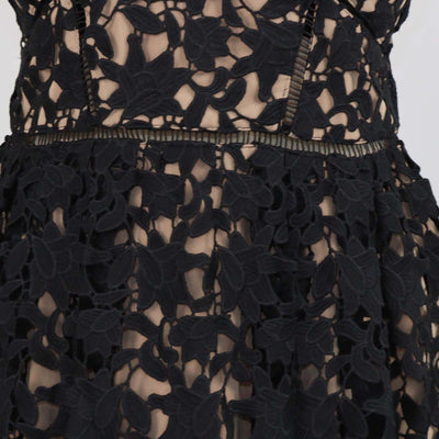 Self-Portrait Black Polyester Floral Guipure Lace Azaelea Midi Dress