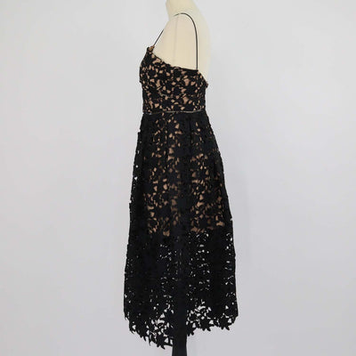 Self-Portrait Black Polyester Floral Guipure Lace Azaelea Midi Dress