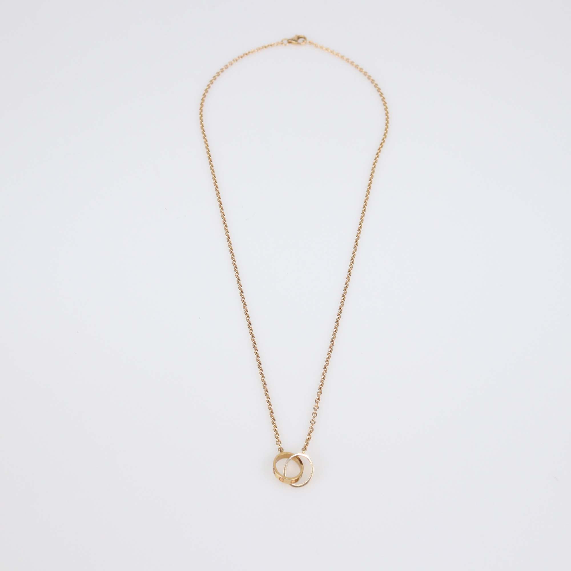 Cartier Love Interlocking 2 Hoops 18K Rose Gold Pendant Necklace