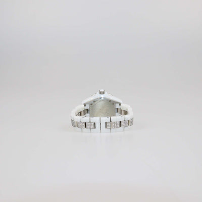 Chanel White Ceramic Stainless Steel Diamond J12 H1420 Women's Wristwatch 33 mm