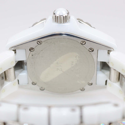 Chanel White Ceramic Stainless Steel Diamond J12 H1420 Women's Wristwatch 33 mm