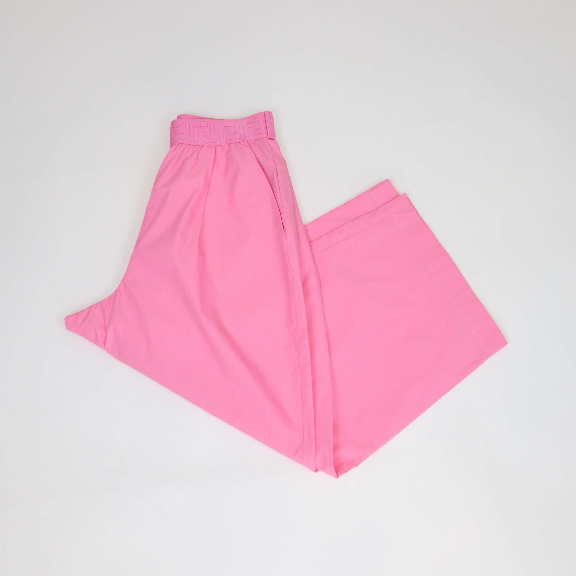 Fendi Kids Pink Blend Cotton FF Elastic Waist Wide Leg Pants
