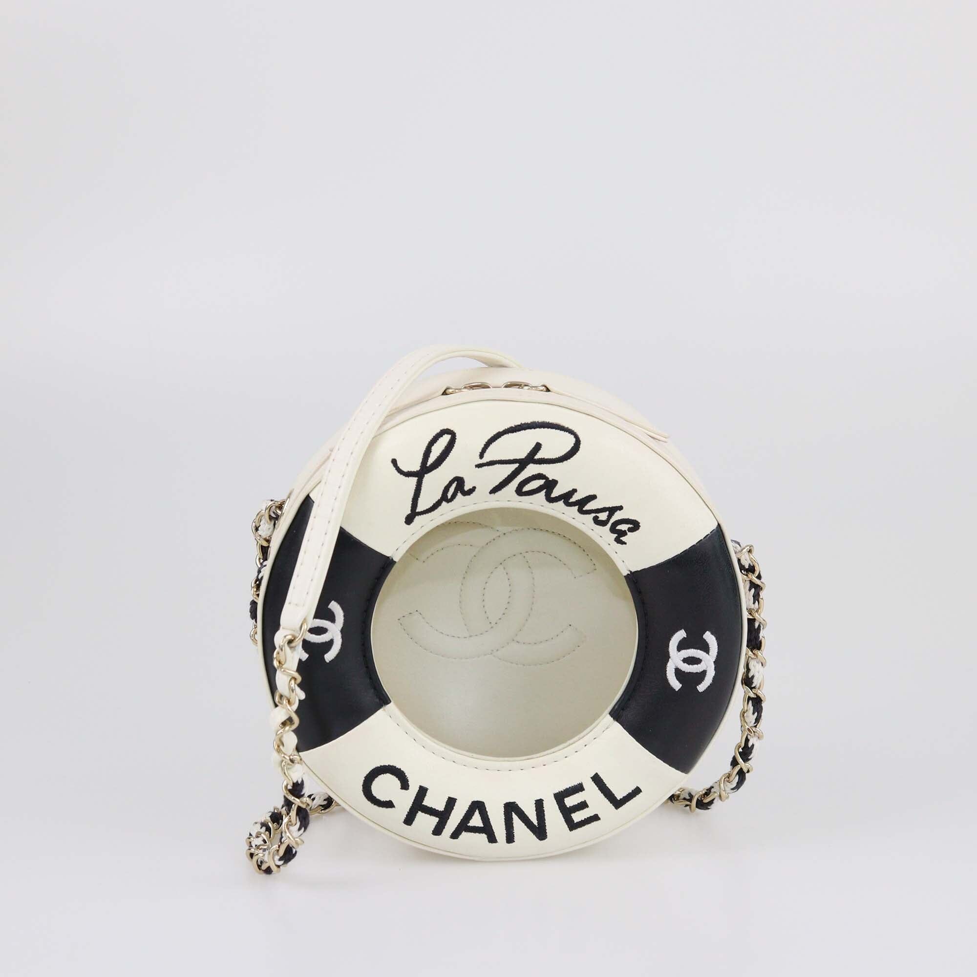 Chanel Offwhite/Black Coco Lifesaver Round Bag Womens Chanel 