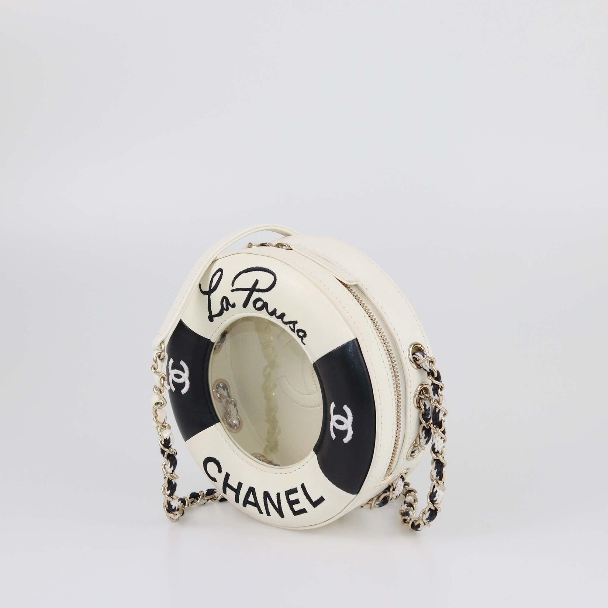 Chanel Offwhite/Black Coco Lifesaver Round Bag Womens Chanel 