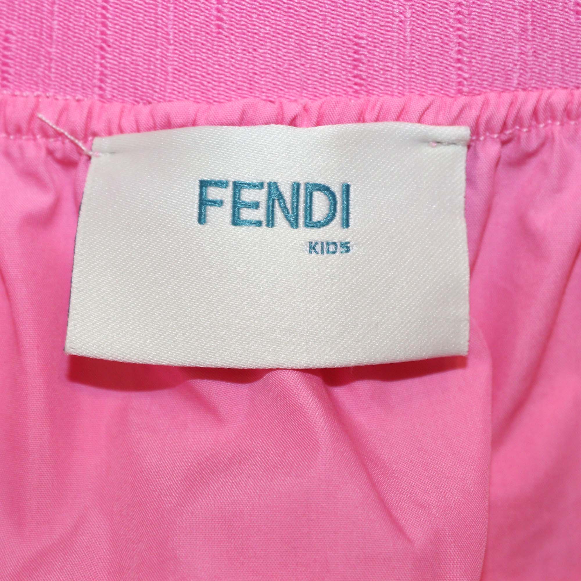 Fendi Kids Pink Blend Cotton FF Elastic Waist Wide Leg Pants