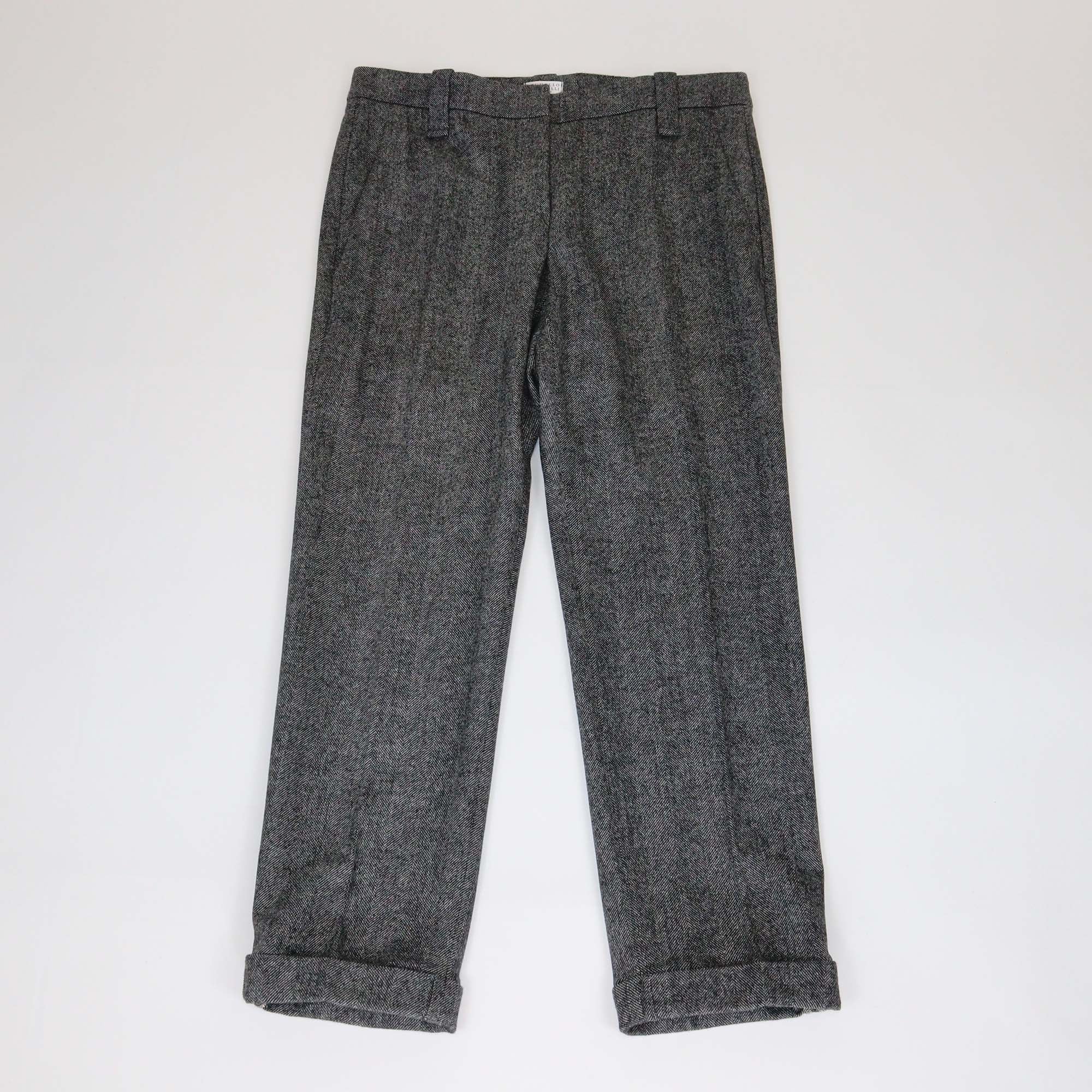 Brunello Cucinelli Grey Wool Cashmere Blend Beaded Formal Fit Trousers