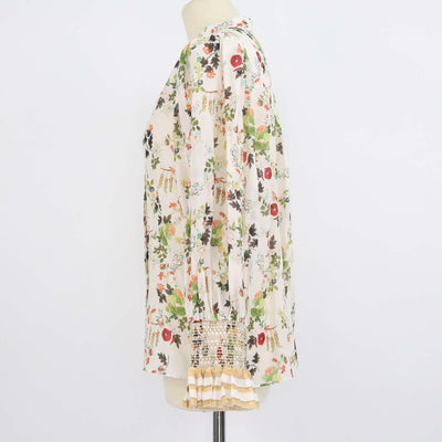 Alice + Olivia Multicolor Cotton and Silk Printed V-Neck Blouse
