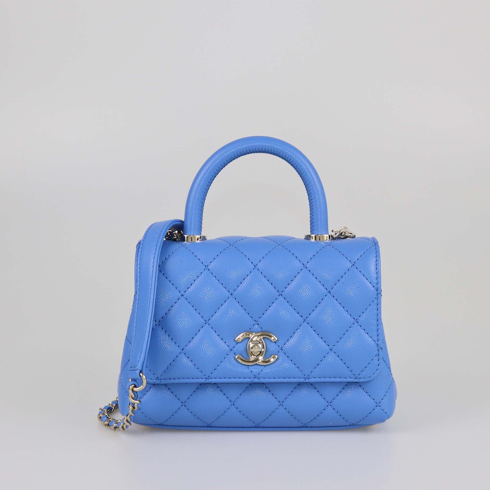 Chanel Blue Quilted Caviar Extra Mini Coco Handle Bag Womens Chanel 