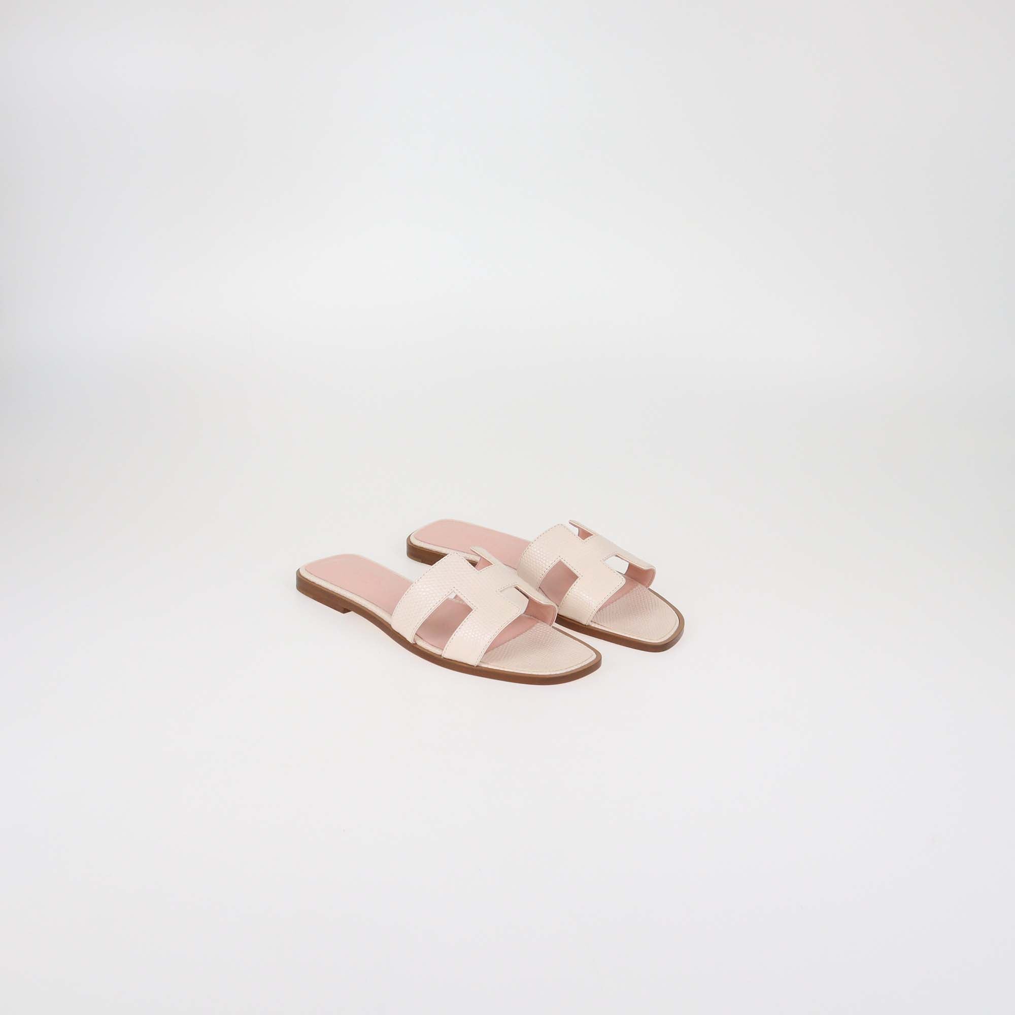 Hermes Bicolor Lizard Oran Sandals