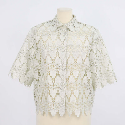 Frame Soft Mint Green Polyester Lace Button-Up Top