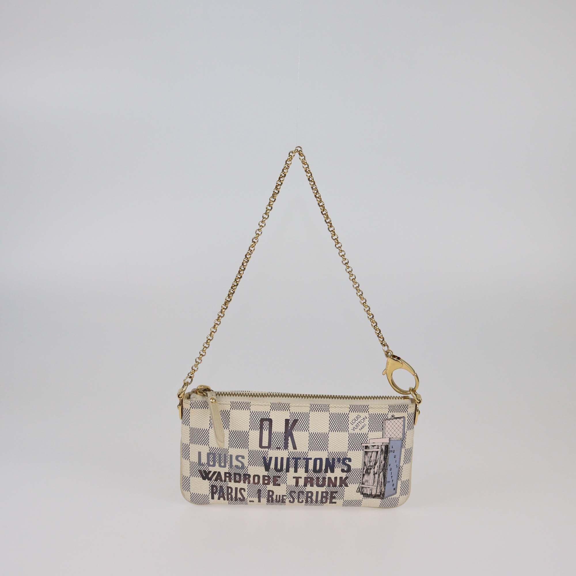 Louis Vuitton Damier Azur Trunks Labels Pochette Milla MM Womens Louis Vuitton 