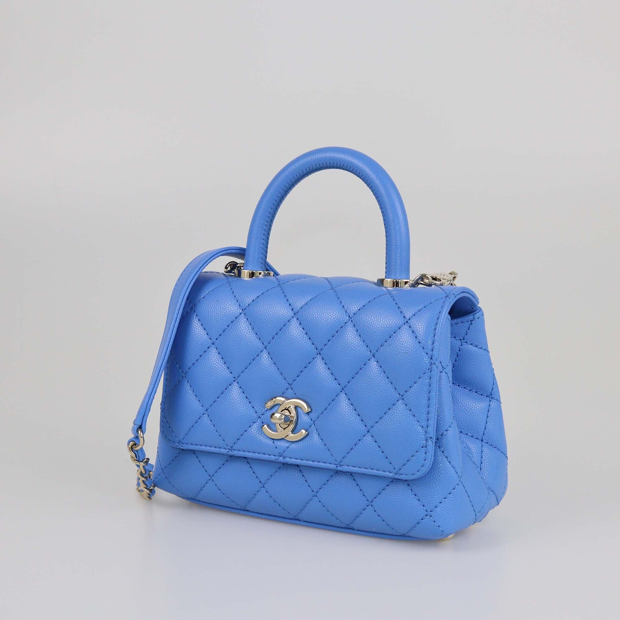 Chanel Blue Quilted Caviar Extra Mini Coco Handle Bag Womens Chanel 