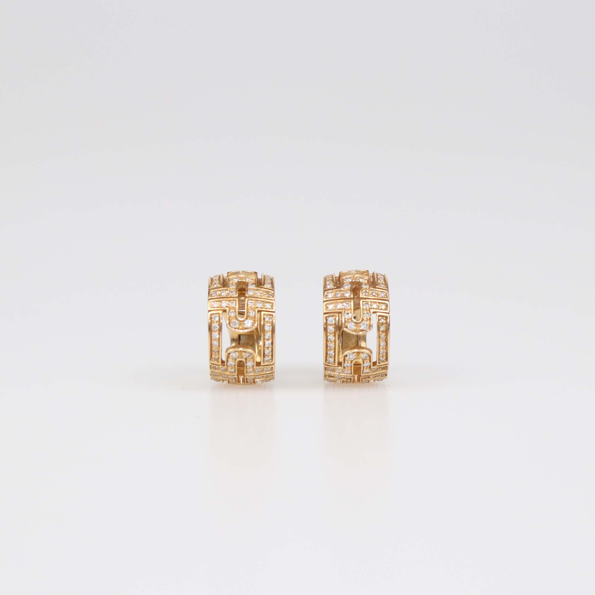 Bvlgari 18K Rose Gold Diamond Parentesi Huggie Hoop Earrings