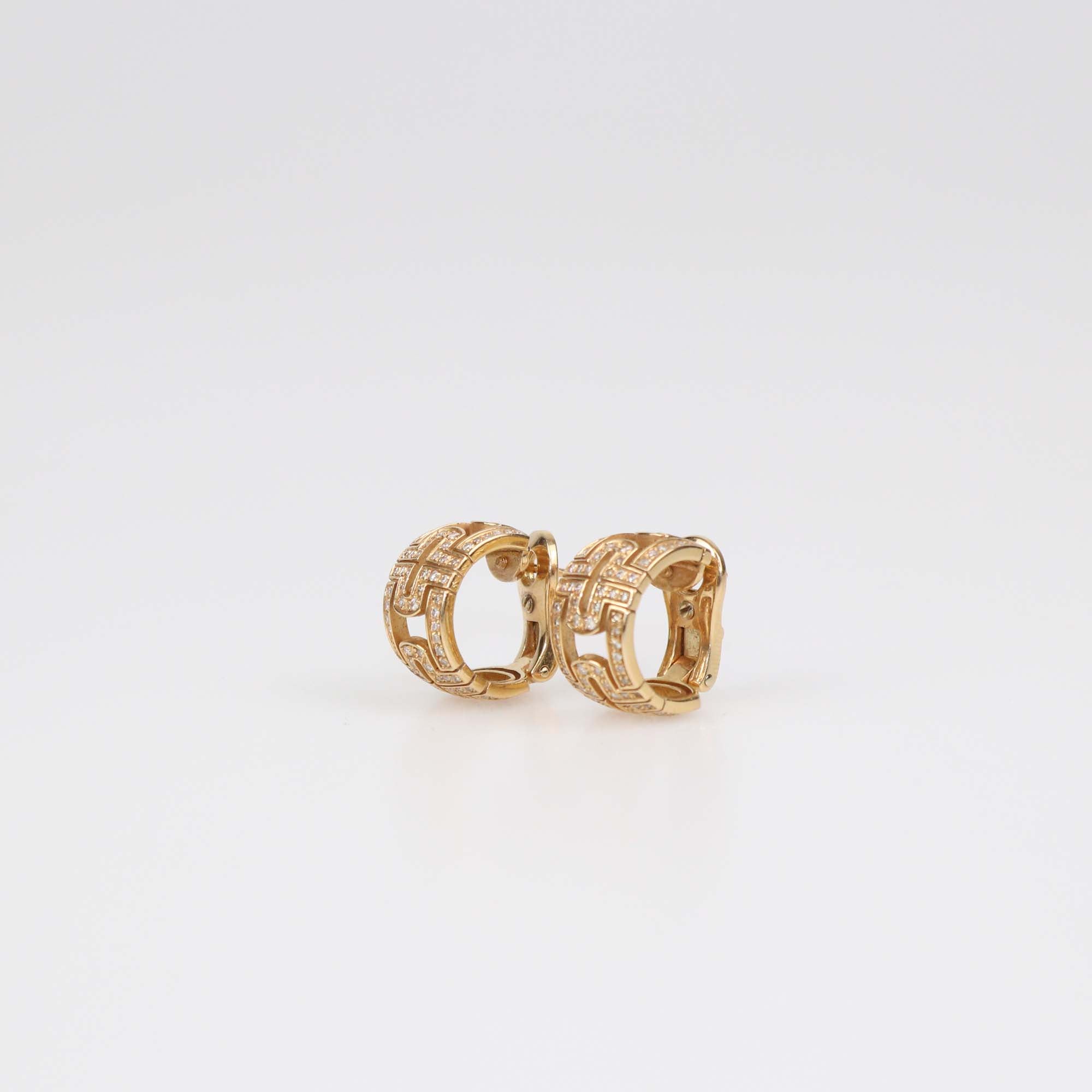 Bvlgari 18K Rose Gold Diamond Parentesi Huggie Hoop Earrings