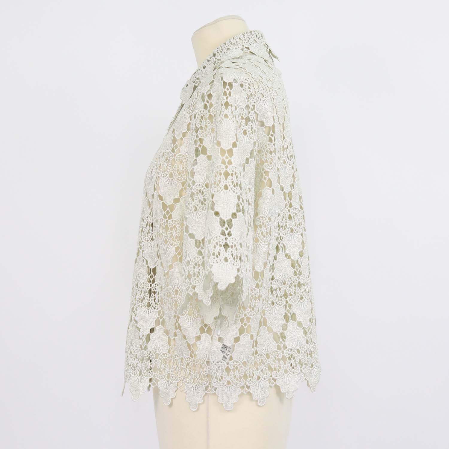 Frame Soft Mint Green Polyester Lace Button-Up Top