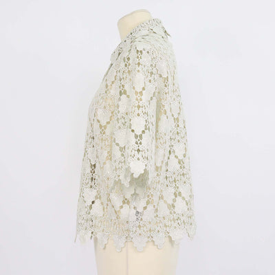 Frame Soft Mint Green Polyester Lace Button-Up Top
