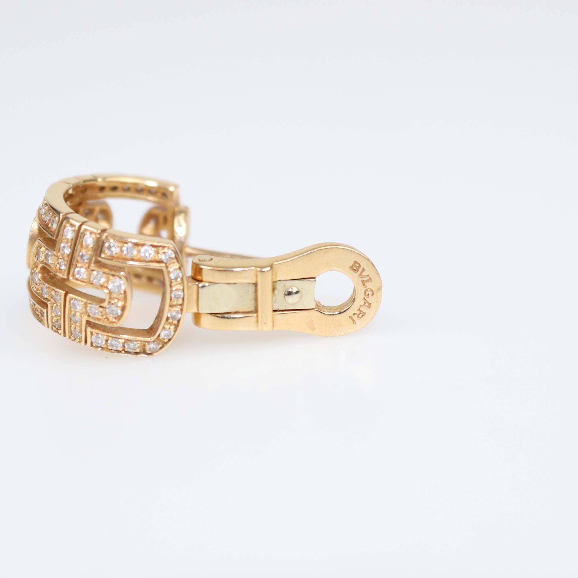 Bvlgari 18K Rose Gold Diamond Parentesi Huggie Hoop Earrings